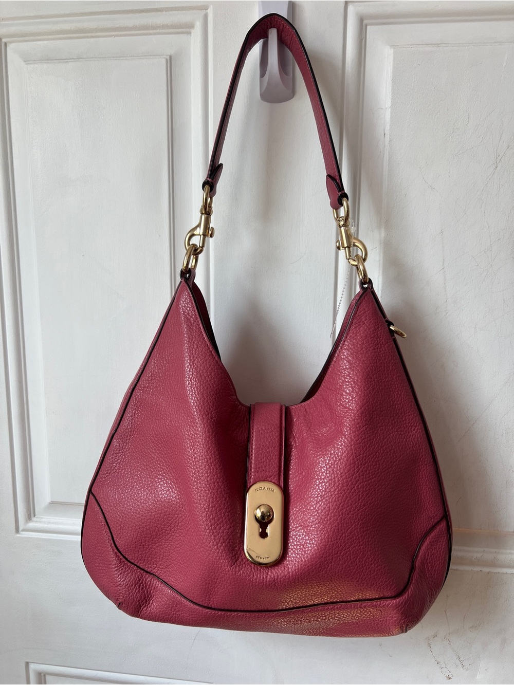 Coach Hobo Pink Pebble Leather Shoulder Bag- F48635